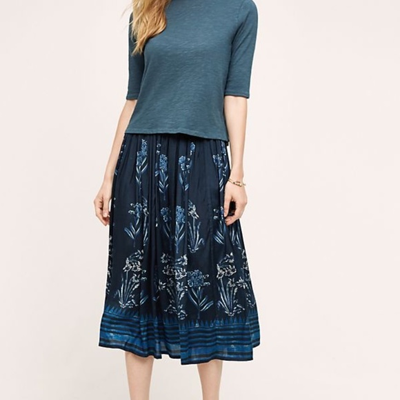 New Anthropologie Soare Skirt by Varun Nidhika Blue Floral Block Print Size M - Picture 1 of 5